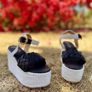 Black Espadrille Platform Ankle Buckle